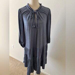Max Studio Slate Gray Tiered Peasant Dress